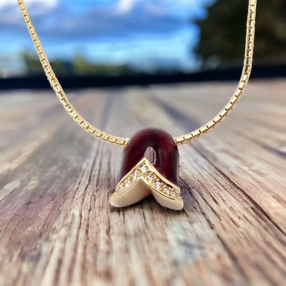 Authentic! Fabrege Diamond Tulip Red Enamel Pendant Necklace - Picture 2 of 11